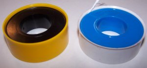 Yellow and white teflon plumbing tape